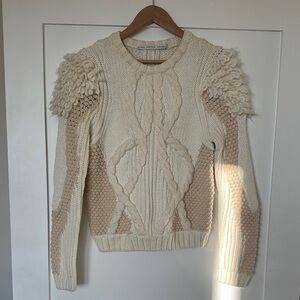 & Other Stories Cream and Tan Cable-Knit Sweater with Dramatic Shoulders